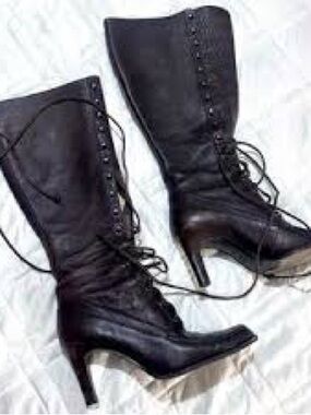 Michael Kors Black Lace-Up Mid-Calf Heeled Boots